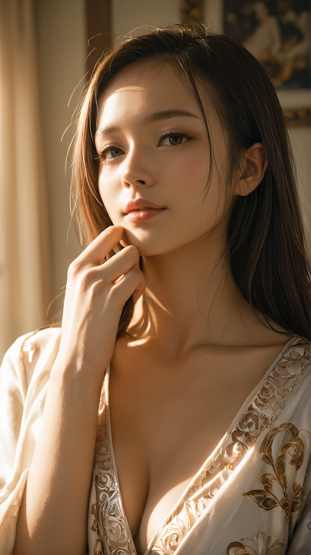 (score_9,score_8_up,score_7_up),(hanfu:1.2),18-year-old chinese girl,realistic,cure beauty,oval face,(freckles:0.6),Cinematic Lighting,golden moment,backlight,cinematic_angle,