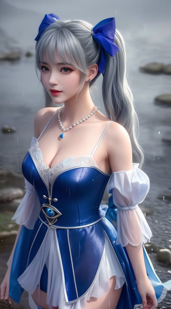 <lora:380-DA-武动乾坤-林青檀:0.8> ,(,1girl, ,best quality, ),looking at viewer, ,ultra detailed 8k cg, ultra detailed background,  ultra realistic 8k cg, flawless,  tamari \(flawless\), professional artwork, famous artwork, cinematic lighting, cinematic bloom, (( , )),, dreamlike, unreal, science fiction,  luxury, jewelry, diamond, pearl, gem, sapphire, ruby, emerald, intricate detail, delicate pattern, charming, alluring, seductive, erotic, enchanting, hair ornament, necklace, earrings, bracelet, armlet,halo,masterpiece, (( , )),,  ,cherry blossoms,(((, night,night sky,,  ultra high res, (photorealistic:1.4), raw photo, 1girl, , rain, sweat, ,wet, )))(( , ))   (()), (), 1girl, solo, blue_ribbon, detached_sleeves, ribbon, long_hair, twintails, thighhighs, bow, blue_sleeves,silver hair, 