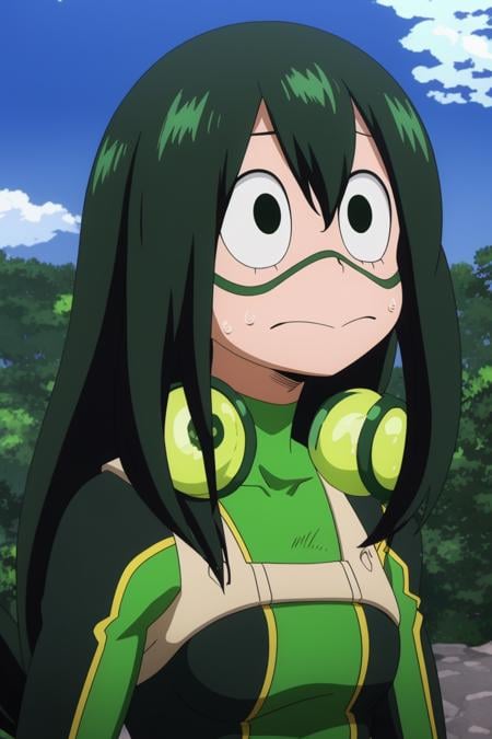 asui tsuyu, outdoors, SFW<lora:MHA_girlPack4:0.7>, 8k, masterpiece, absurdres, anime,