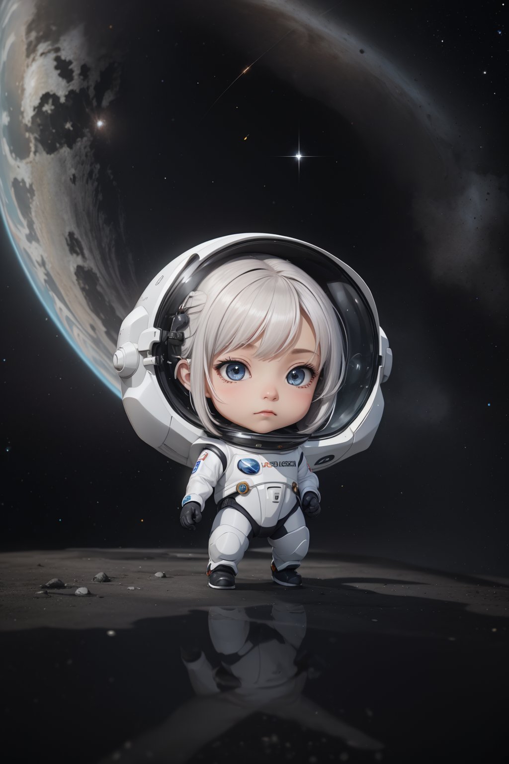 (best quality:1.4),(masterpiece:1.4),(8K:1.4),(extremely detailed:1.4),(chibi:1.4),high quality,ray tracing,streamlinerai space suit,stylized,shiny white,full of reflections,blue glowing lights,futurism,clean edges,Tinted windows,<lora:streamlinerai:0.8>,<lora:GoodHands-beta2:1>,cartoon rendering,