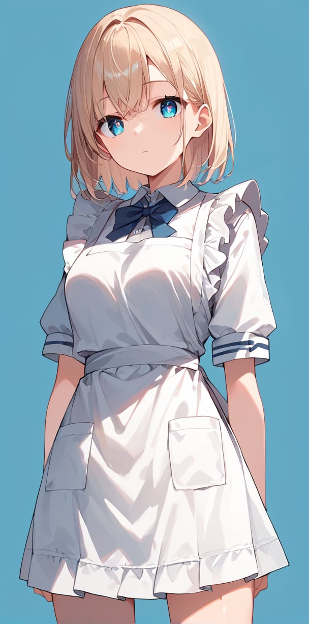 score_9, score_8_up, score_7_up,source_anime, high res image,masterpiece,best quality,girl,cute face,clear skin,shiny hair,ultra detailed eyes,simple background, <lora:apron_pony_V1.0:1> white apron,frills.school uniform,white shirt