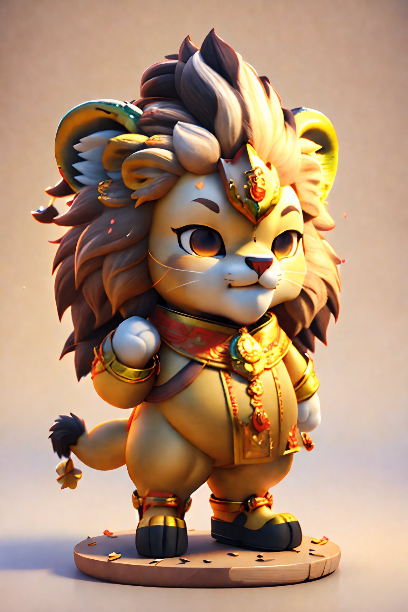 CinnamonBunStyle courageous lion-headed deity,(Masterpiece:1.3) (best quality:1.2) (high quality:1.1),3d digital art,blender,3d,