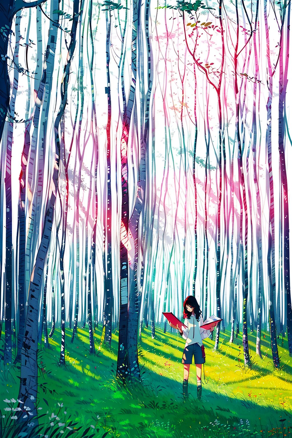 1girl,in forest,solo,caca,(((masterpiece,best quality))),((good structure)),((Good composition)), ((clear, original,beautiful))