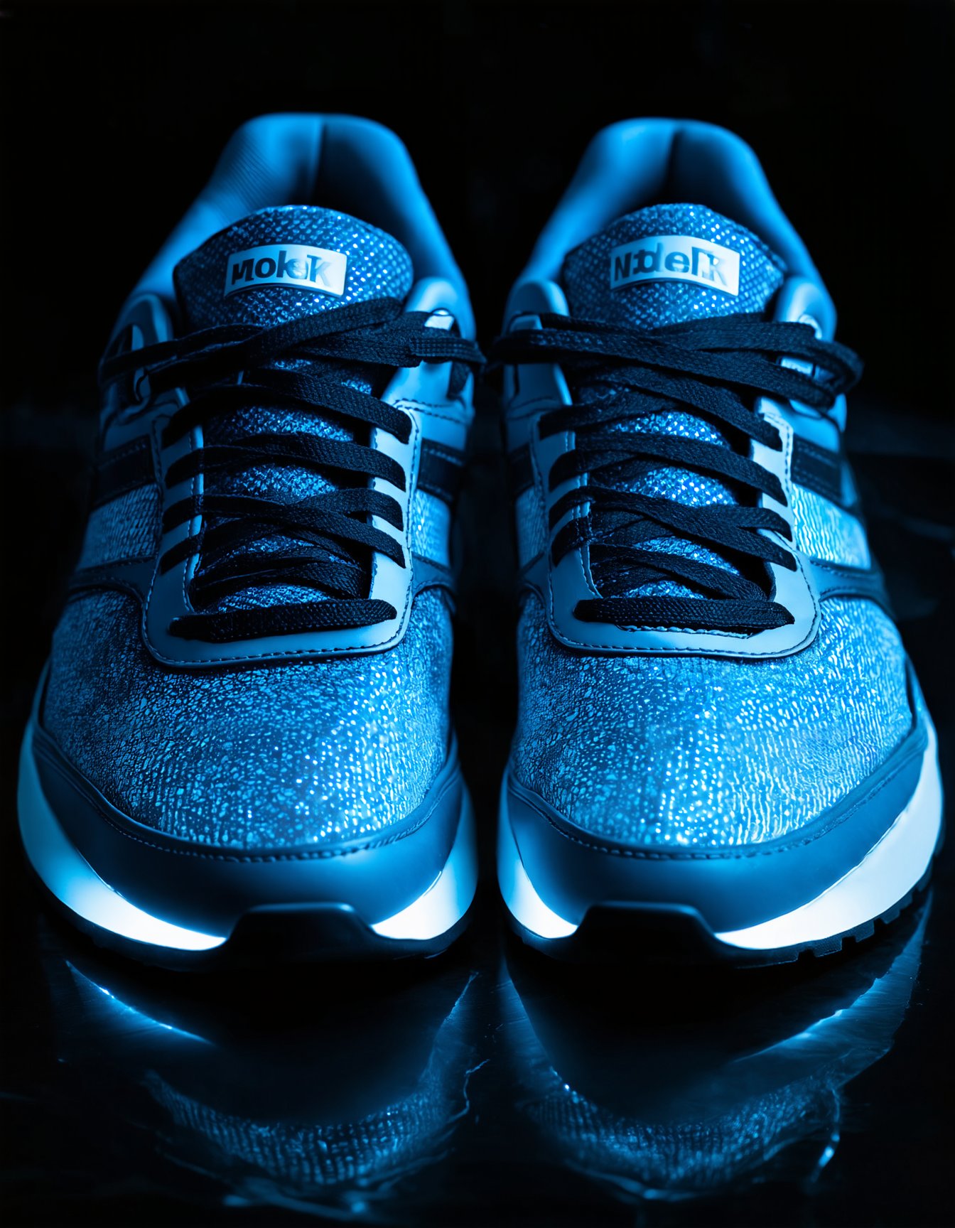 (best quality,8K,highres,masterpiece), ultra-detailed, simple background, shoes, no humans, black background, sneakers, light particles, reflection, blue footwear, realistic, still life, shoelaces, photorealistic, modern_style_boost_v1_slider_sd3m.safetensors