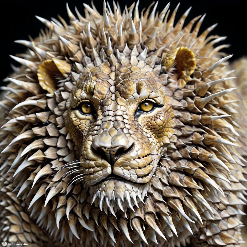 <lora:r3psp1k3s:0.65> lion made of r3psp1k3s, reptile skin, spines, 