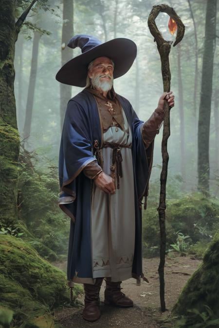 score_9, score_8_up, score_7_up, wizard, old, 1boy, old man, male focus, hat, beard, solo, staff, witch hat, facial hair, forest, nature, robe, long hair, looking at viewer, tree, holding, white hair, outdoors, holding staff, boots <lora:Photo 2 Style SDXL_LoRA_Pony Diffusion V6 XL:1>