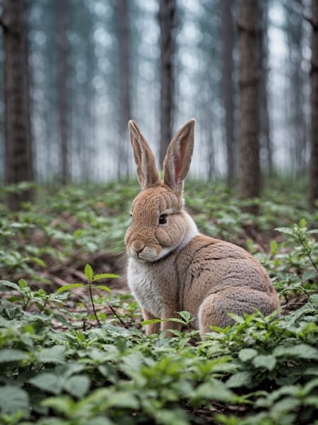 close up photo of a rabbit, forest, haze, halation, bloom, dramatic atmosphere, centred, rule of thirds, 200mm 1.4f macro shot