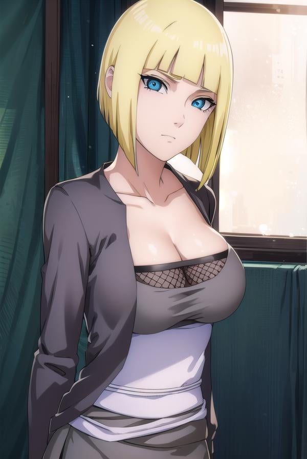 samui, <lora:samui-lora-nochekaiser:1>, samui, blue eyes, blonde hair, short hair, bangs, blunt bangs,BREAK cleavage, fishnets, dress, grey dress, skirt, grey skirt,BREAK cowboy shot, looking at viewer, BREAK indoors,BREAK <lyco:GoodHands-beta2:1>, (masterpiece:1.2), best quality, high resolution, unity 8k wallpaper, (illustration:0.8), (beautiful detailed eyes:1.6), extremely detailed face, perfect lighting, extremely detailed CG, (perfect hands, perfect anatomy),