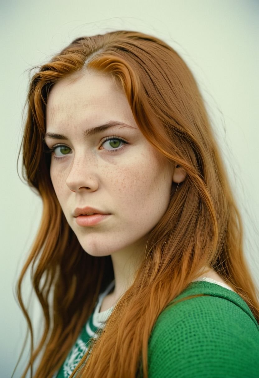 1girl, 18yo, close up portrait, plain background,Rolleiflex 2.8F, profile, Celtic druid