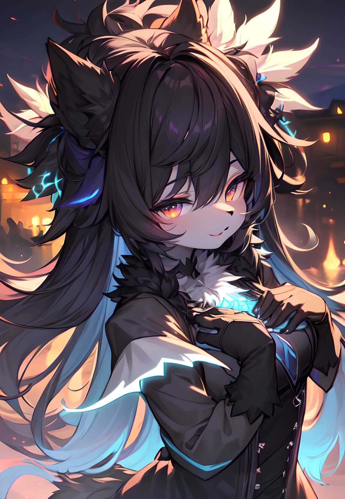 furry, black fur, night, glowing hairs