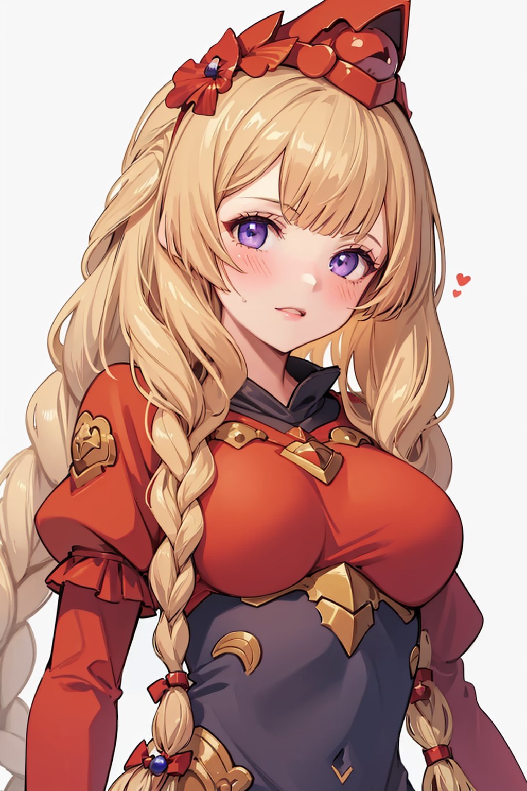 masterpiece,best quality, highly detailed, athena (granblue fantasy),1girl,solo,looking at viewer,twin braids,large breasts,blush,<lora:athena_(granblue_fantasy):1>,simple background,white background