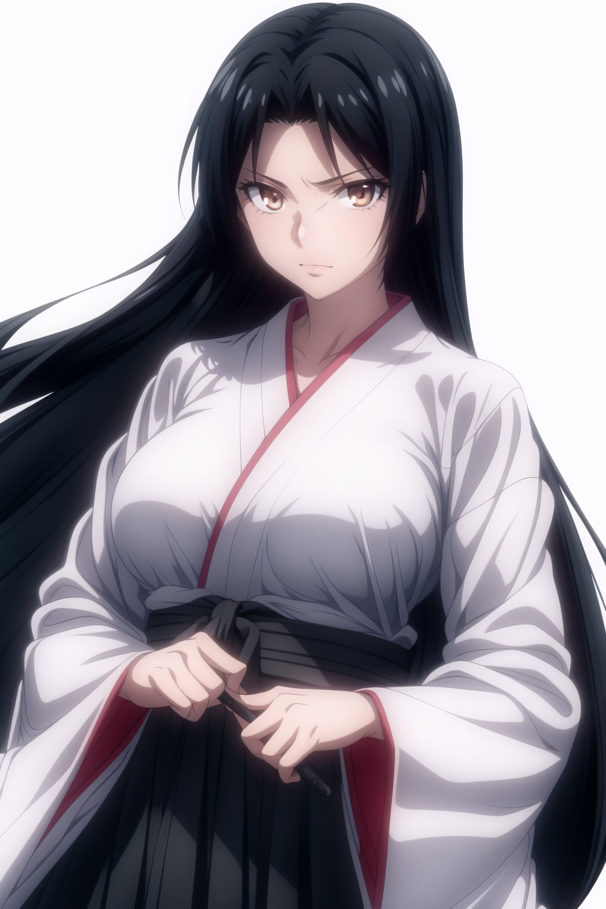 (masterpiece, best quality), <lora:Cal Shekar-lora-Faxtron:0.8> cal shekar, brown eyes, black hair, long hair, large breasts, hadanugi dousa, long sleeves, black hakama, <lora:add_detail:0.8>