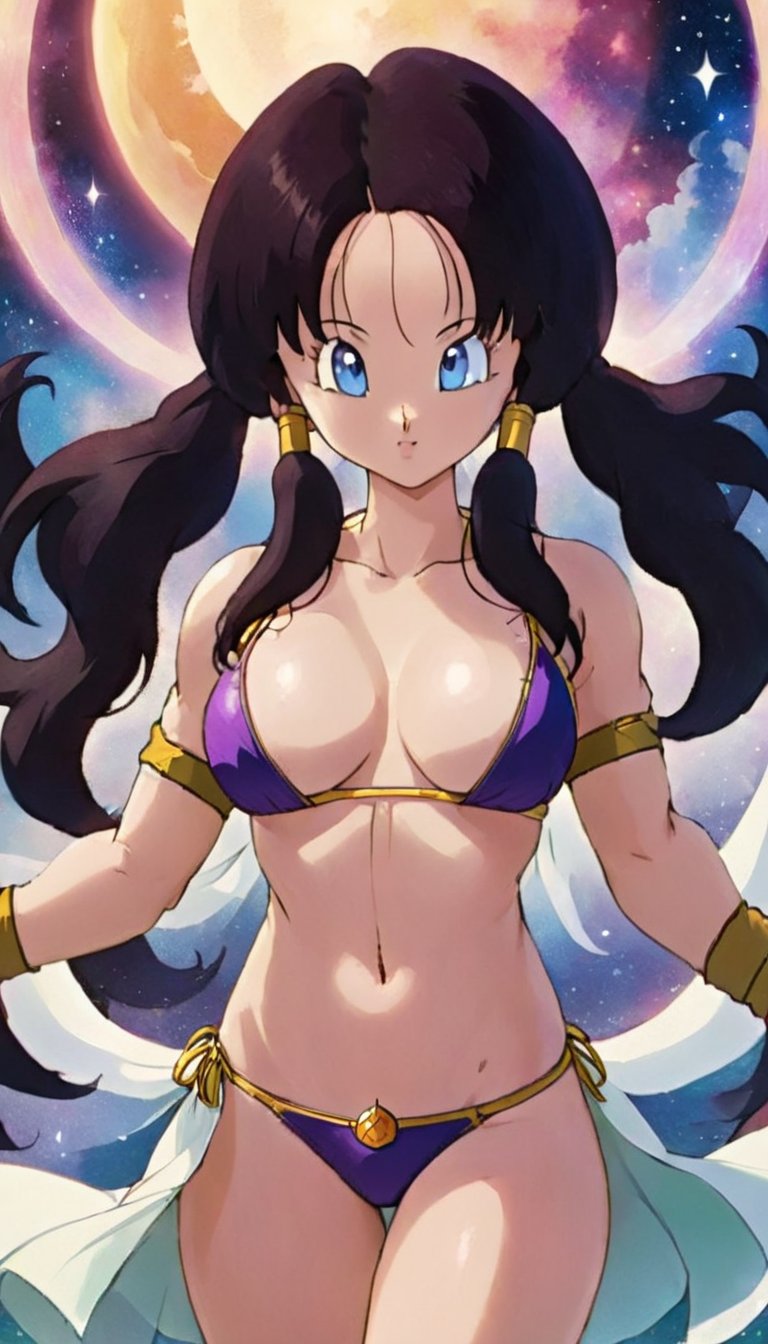 ethereal fantasy concept art of  <lora:VidelDBXL:.9>videl  <lora:SexyConiAI:.6>sexyai 1girl, bikini . magnificent, celestial, ethereal, painterly, epic, majestic, magical, fantasy art, cover art, dreamy