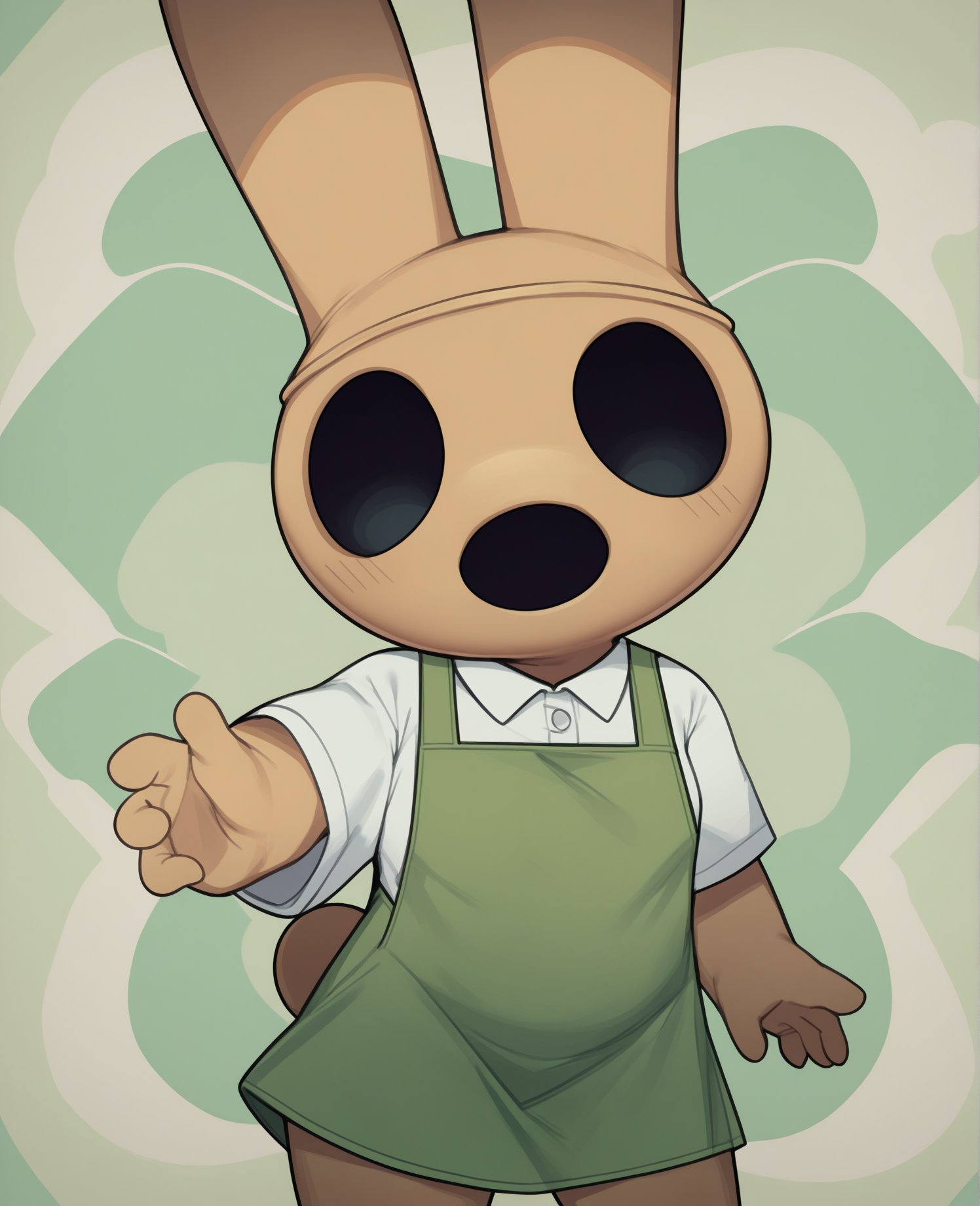 score_9, score_8_up, score_7_up, score_6_up, score_5_up, score_4_up, source_furry, qdnt, pcb, coco \(animal crossing\), animate inanimate, gyroid, lagomorph, leporid, mammal, rabbit, anthro, biped, clothed, clothing, empty eyes, female, noseless, open mouth, green clothing, white shirt, dress, solo, standing, topwear, (detailed background:1.1), looking at viewer, (simple eyes, simple face:1.2), (starscape:1.2)<lora:coco_pdxl:1>