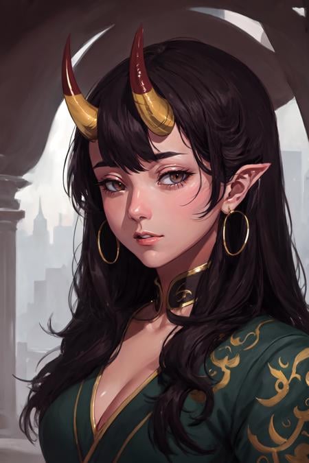 masterpiece, best quality, ultra high res, beautiful, visually stunning, elegant, incredible details,  award-winning painting, <lora:0n1 - RedOni:0.65>, 0n1, oni horns, oni, 