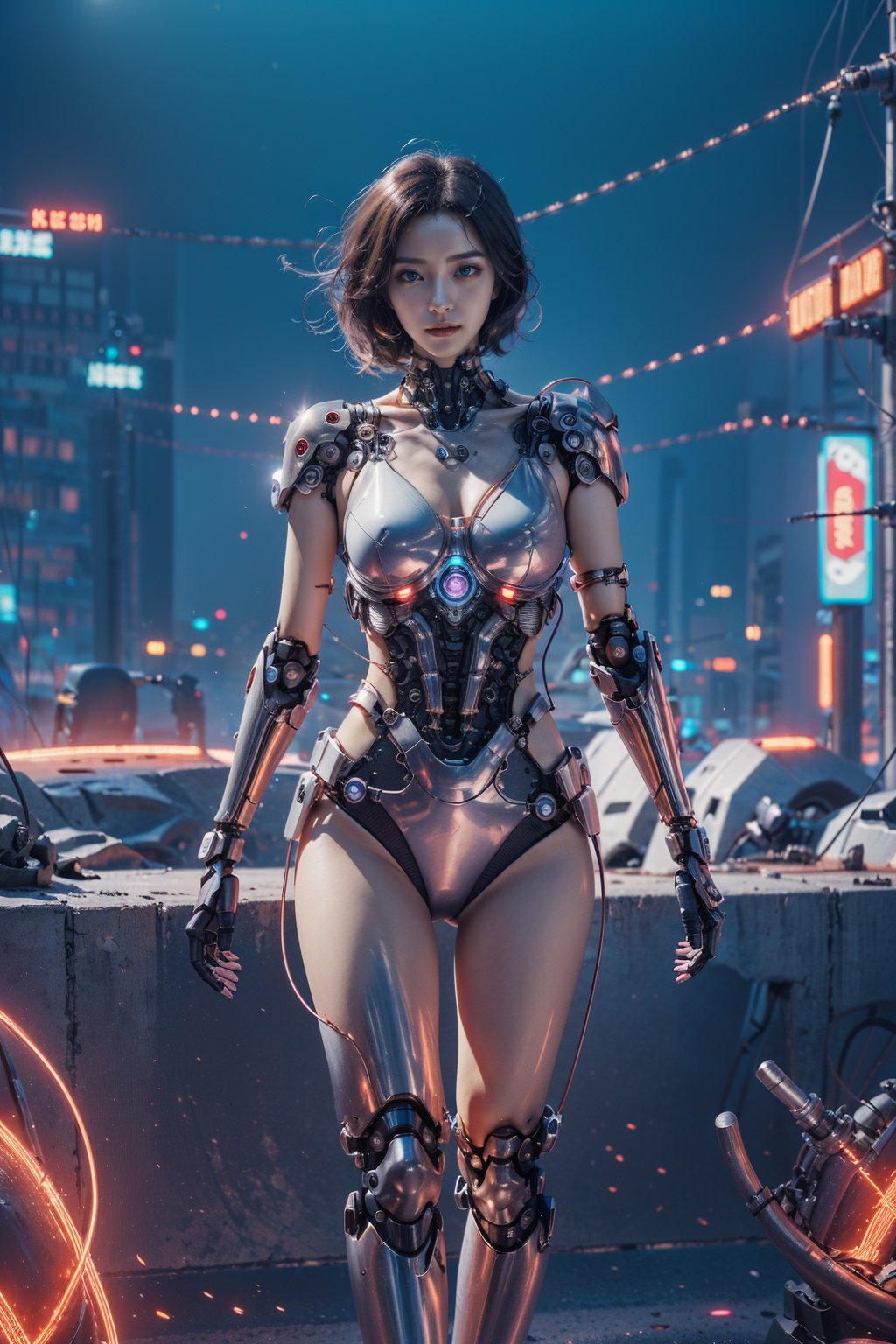 sdmai,jixieji,Bright visuals,Bright lighting,Mechanical body, mechanical joints,Color light background, cyberpunk futuristic neo, beautiful cyberpunk woman model, dreamy cyberpunk girl, Future Science Fiction,cyberpunk wearing, cyberpunk beautiful girl, masterpiece, HD resolution, rich details, rich colors,saibo<lora:机械姬jixieji:0.7>,