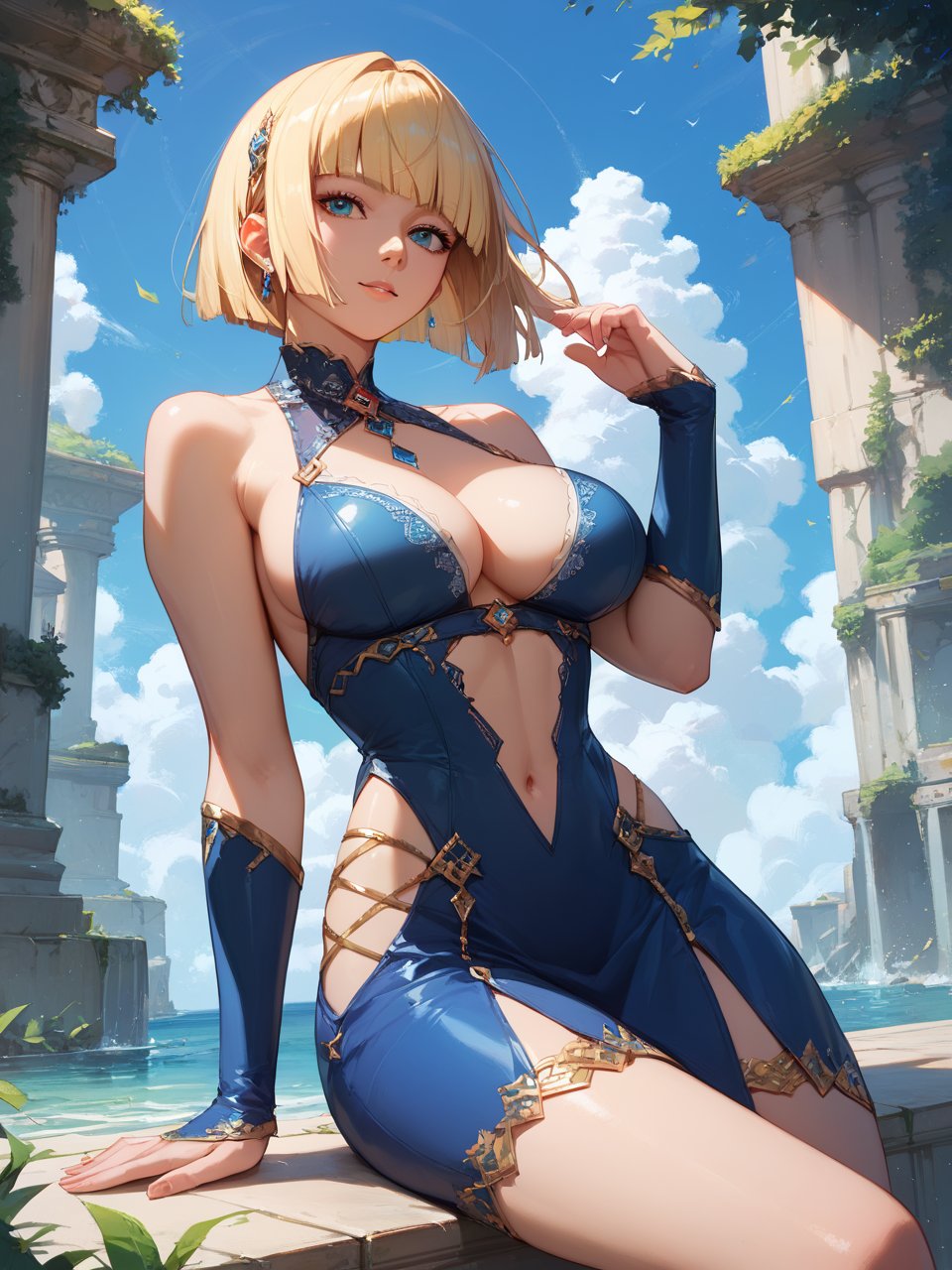 score_9,score_8_up,score_7_up,1girl,solo,best quality,highres,masterpiece,hime cut,short hair, score_anime, sexy seiba, blonde hair, large breasts,