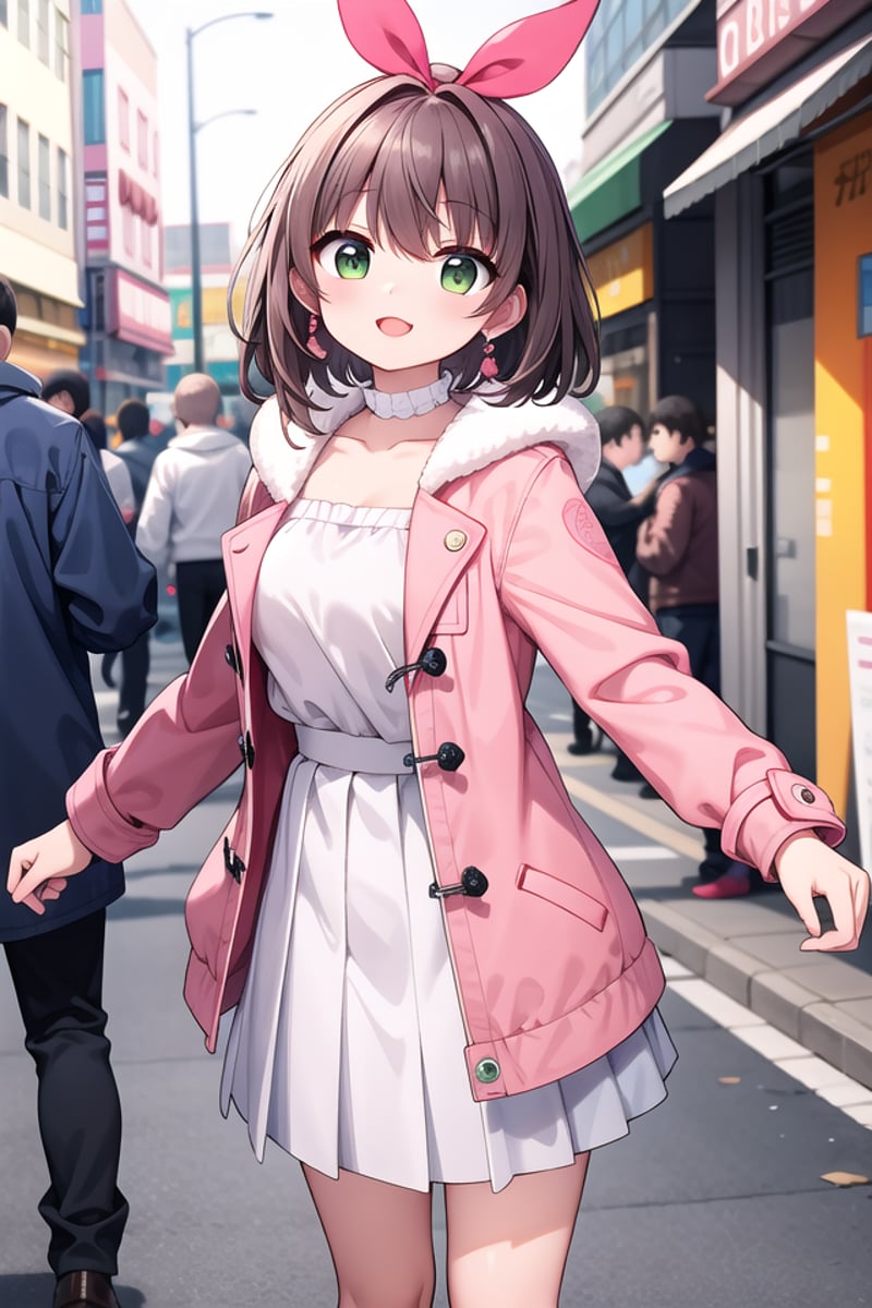 <lora:talkmouth_U_type2_v100:1>insanely detailed, absurdres, ultra-highres, ultra-detailed, best quality,1girl, solo, nice hands, perfect handsBREAK(pink and white theme:1.4), (Wearing a (long sleeve pink coat with fur color) over a white high neck blouse:1.4), (fur cuffs:1.3), (double pillar button:1.3), (pocketless:1.4), (plain ivory-white pantyhose:1.4), (pink heeled boots with lace-up:1.2)    BREAK    (wine-red pleated skirt:1.3)    BREAK    (naked skin:-1), (See-through:-1), (pocket:-1), (black pantyhose:-1), (wine:-1), (red coat:-1), (white coat:-1), (red tops:-1), (white skirt:-1), (pink skirt:-1), (black skirt:-1), (text on clothes:-1), ((mark, logo, pattern) on pantyhose:-1), (tone pantyhose:-1), (bare shoulders:-1)BREAK(nsfw:-1.5)BREAKsmile, open mouthBREAK,standing, cowboy shot, looking at viewerBREAKslender, kawaii, perfect symmetrical face, ultra cute girl, ultra cute face, ultra detailed eyes, ultra detailed hair, ultra cute, ultra beautifulBREAKin street, cityscape in harajuku, depth of field, ultra detailed backgroundBREAKlarge breastsBREAKorange hair, green eyes, spiked hair, 