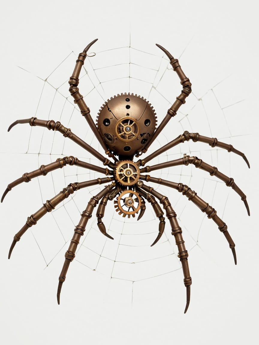 <lora:steampunkXL:0.7> steampunk, no humans, gears, simple background, spider, 