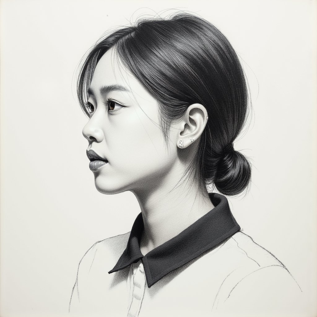 arafed drawing of a woman with a black collared shirt,charcoal portrait,detailed face of a asian boy,side profile waist up portrait,korean artist,detailed charcoal sketch,angle profile portrait,jung gi kim,detailed charcoal drawing,a charcoal drawing,portrait of a japanese teen,charcoal drawing,side profile cenetered portrait,side profile centered portrait,side profile portrait,black and white charcoal sketch,light charcoal drawing,charcoal sketch,portrait drawing,chiaroscuro portrait,rough charcoal sketch,professional portrait drawing,portrait a 1 5 - year - old boy,realistic graphite,charcoal pencil,charcoal and champagne,artsation contest winner,head centered portrait,portrait of 1 5 - year - old boy,realistic. cheng yi,kim jung gi,pencil and charcoal,charcoal on paper,