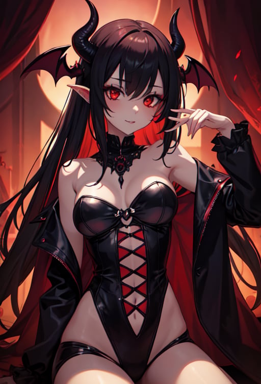 SUCCUBUS DEMON,DEMONIC CLOTHING,GOTHIC,LOOKING AT THE EXPECTER,LOVECRAFTIAN CREATIVITY,HELL BACKGROUND,(RED SKIN3.58),BRIGHT RED EYES,(MASTER WORK),(DETAIL),(PERFECT RESOLUTION)