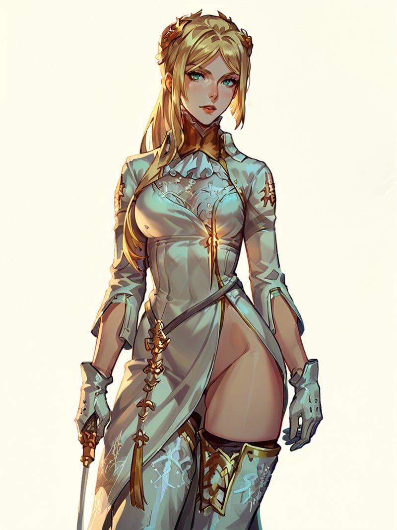 score 7 up, score 8 up, score 7 up, score 6 up, score 5 up, score 4 up,1girl,  commander white,thighhighs, gloves, long hair, blonde hair, <lora:PlatinumGames_NieR_Automatas_Commander_White_Character_PonyXL:1>