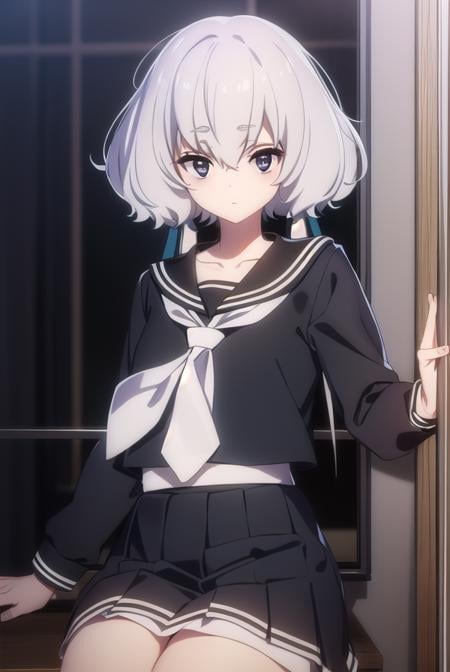 junkokonno, <lora:junko konno s2-lora-nochekaiser:1>,junko konno, low twintails, (black eyes:1.5), twintails, white hair,BREAK sailor dress, serafuku, skirt, school uniform, white necktie, necktie, long sleeves,BREAK looking at viewer, full body,BREAK indoors, classroom,BREAK <lyco:GoodHands-beta2:1>, (masterpiece:1.2), best quality, high resolution, unity 8k wallpaper, (illustration:0.8), (beautiful detailed eyes:1.6), extremely detailed face, perfect lighting, extremely detailed CG, (perfect hands, perfect anatomy),