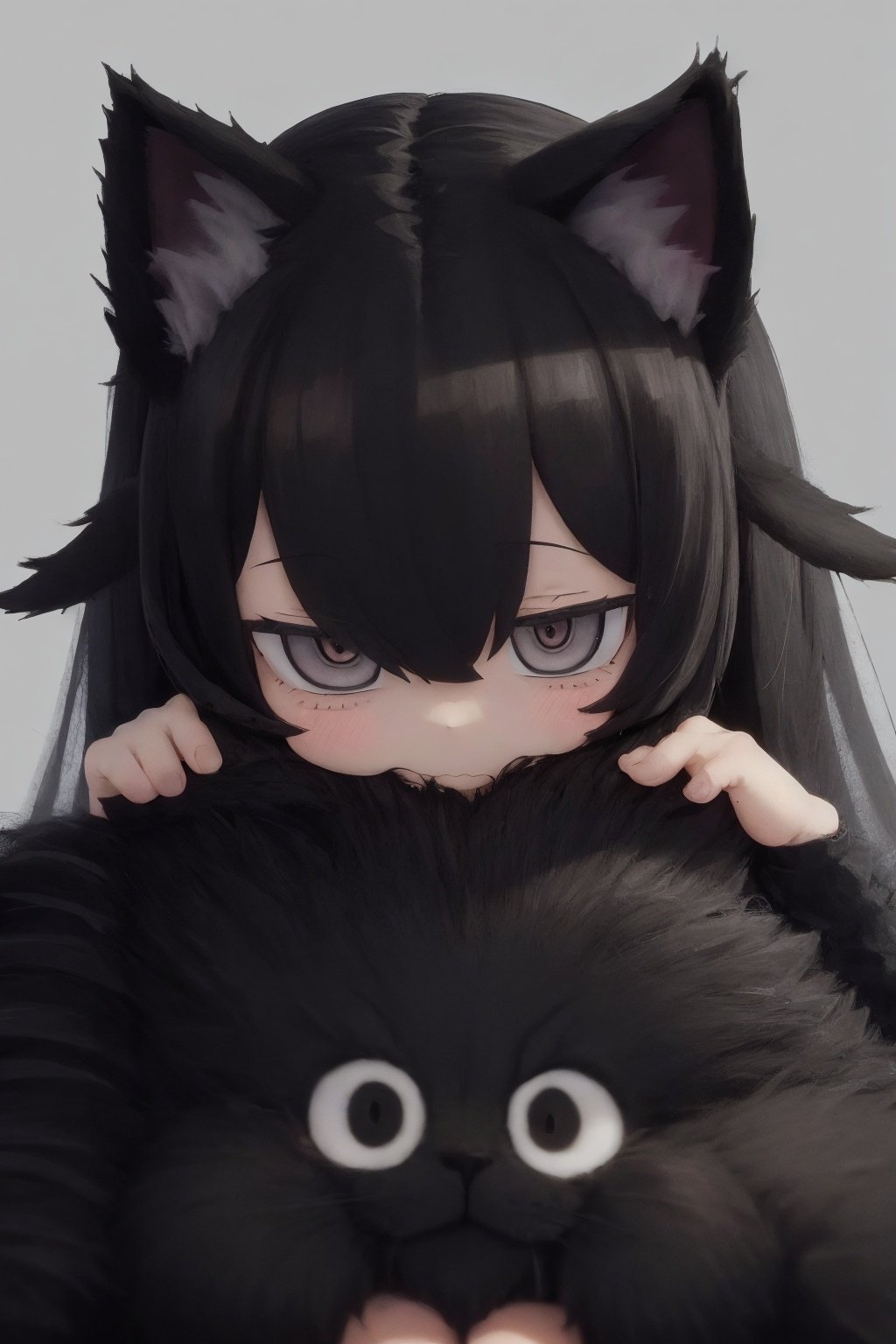 loli,animal girl,black animal hair,Lots amount of hair,long hair,cat ears,