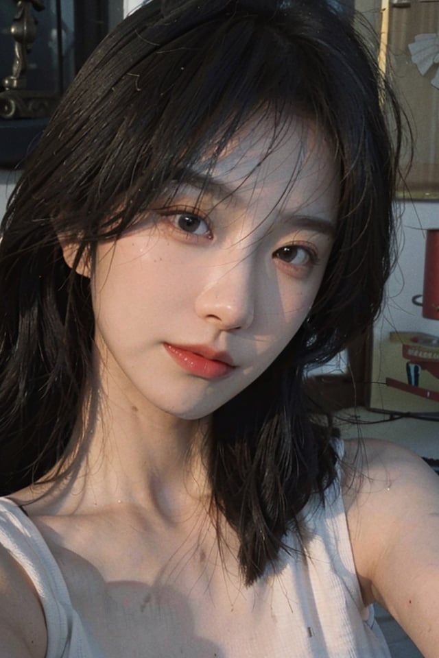 8K,Best quality, masterpiece, ultra high res, (photorealistic:1.4), raw photo, (Authentic skin texture:1.3), (film grain:1.3), (selfie angle),1girl,beautiful detailed eyes and face,masterpiece, best quality,close-up,upper bod,