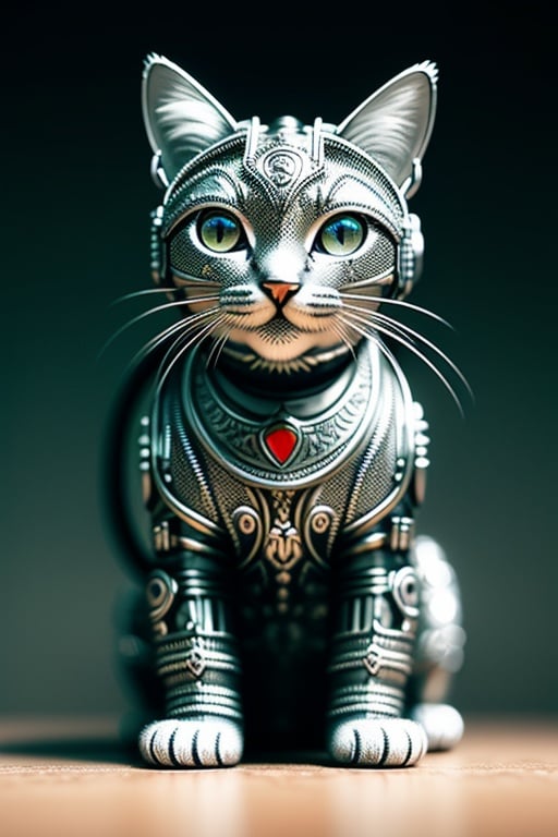 a cute kitten made out of metal, (cyborg:1.1), ([tail | detailed wire]:1.3), (intricate details), hdr, (intricate details, hyperdetailed:1.2), cinematic shot, vignette, centered