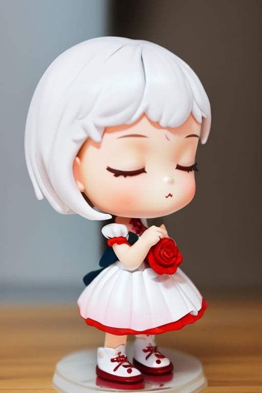 chibi,full body,front_view, 1girl, standing, white hair, best quality,masterpiece, detailed,16k,beautiful detailed face, closed eyes,solo,wedding dress