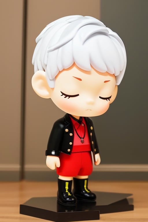 chibi,full body,front_view, 1boy, standing, white hair, best quality,masterpiece, detailed,16k,beautiful detailed face, closed eyes,solo, doctor, male forces