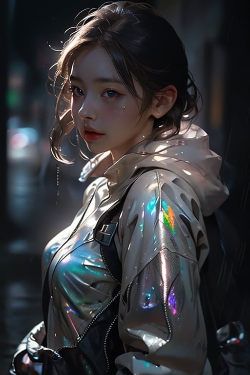 laser,1girl,rim lights,rain,over the shoulder shot,masterpiece,best quality,HDR.UHD.4K,8K,64K,Highly detailed,ultra-finepainting,extreme detail description,Professional,description,Professional,