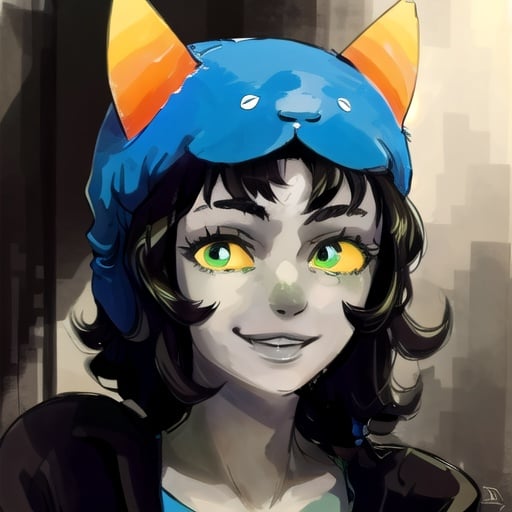 best quality, masterpiece, hires, nepeta, nepetacathat, smile, face, (detailed eyes), look at viewer