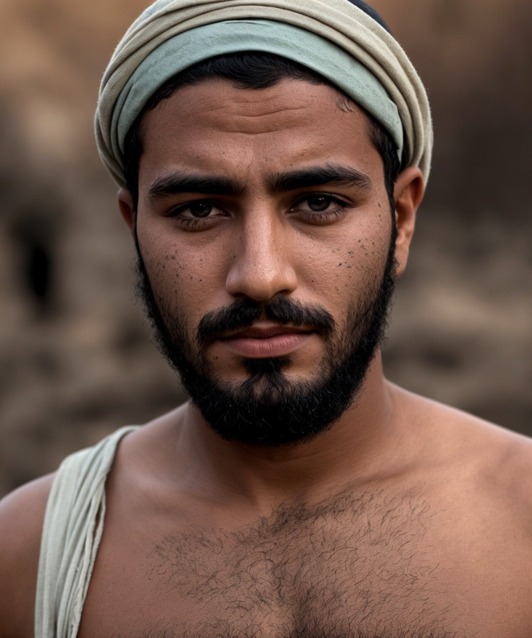 (dark shot:1.4), 80mm, portrait quality of a arab man worker, wasteland that stands out vividly against the background of the (desert, barren: 1.1) landscape, (closeup:0.5), moles skin, soft light, sharp, exposure blend, medium shot, bokeh, (hdr:1.4), high contrast, (cinematic, teal and orange:0.85), (muted colors, dim colors, soothing tones:1.3), low saturation, (hyperdetailed:1.2), (noir:0.4)