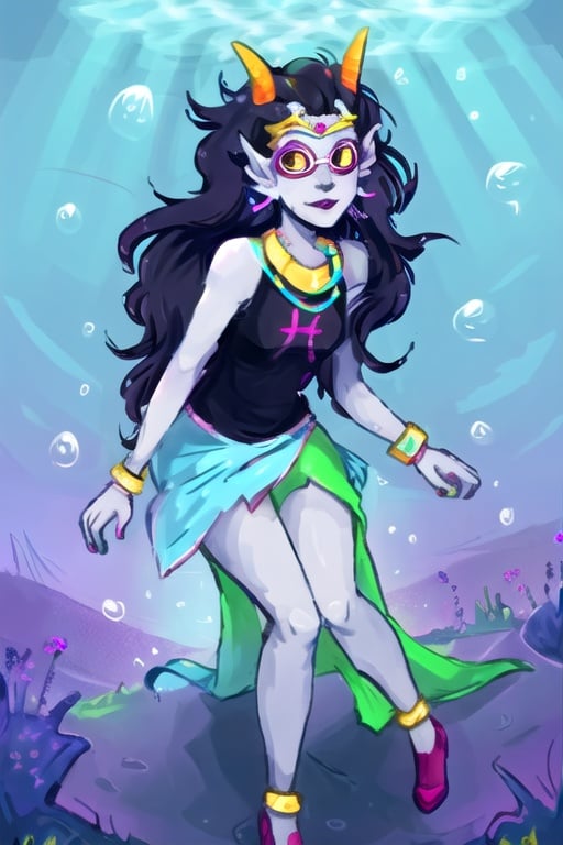 best quality, masterpiece, hires, feferi, jewelry, bracelet, earrings, fullbody, underwater, face, look at viewer,