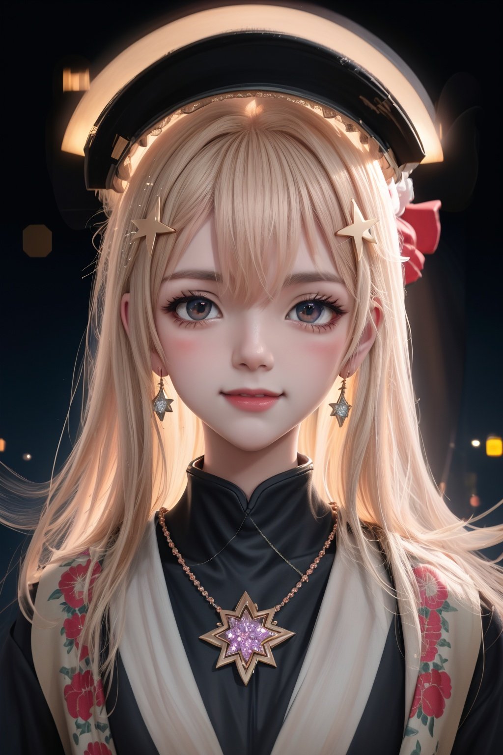 best quality, masterpiece, highres, 1girl,blush,(seductive smile:0.8),star-shaped pupils,china hanfu,hair ornament,necklace, jewelry,Beautiful face,upon_body, tyndall effect,photorealistic, dark studio, rim lighting, two tone lighting,(high detailed skin:1.2), 8k uhd, dslr, soft lighting, high quality, volumetric lighting, candid, Photograph, high resolution, 4k, 8k, Bokeh