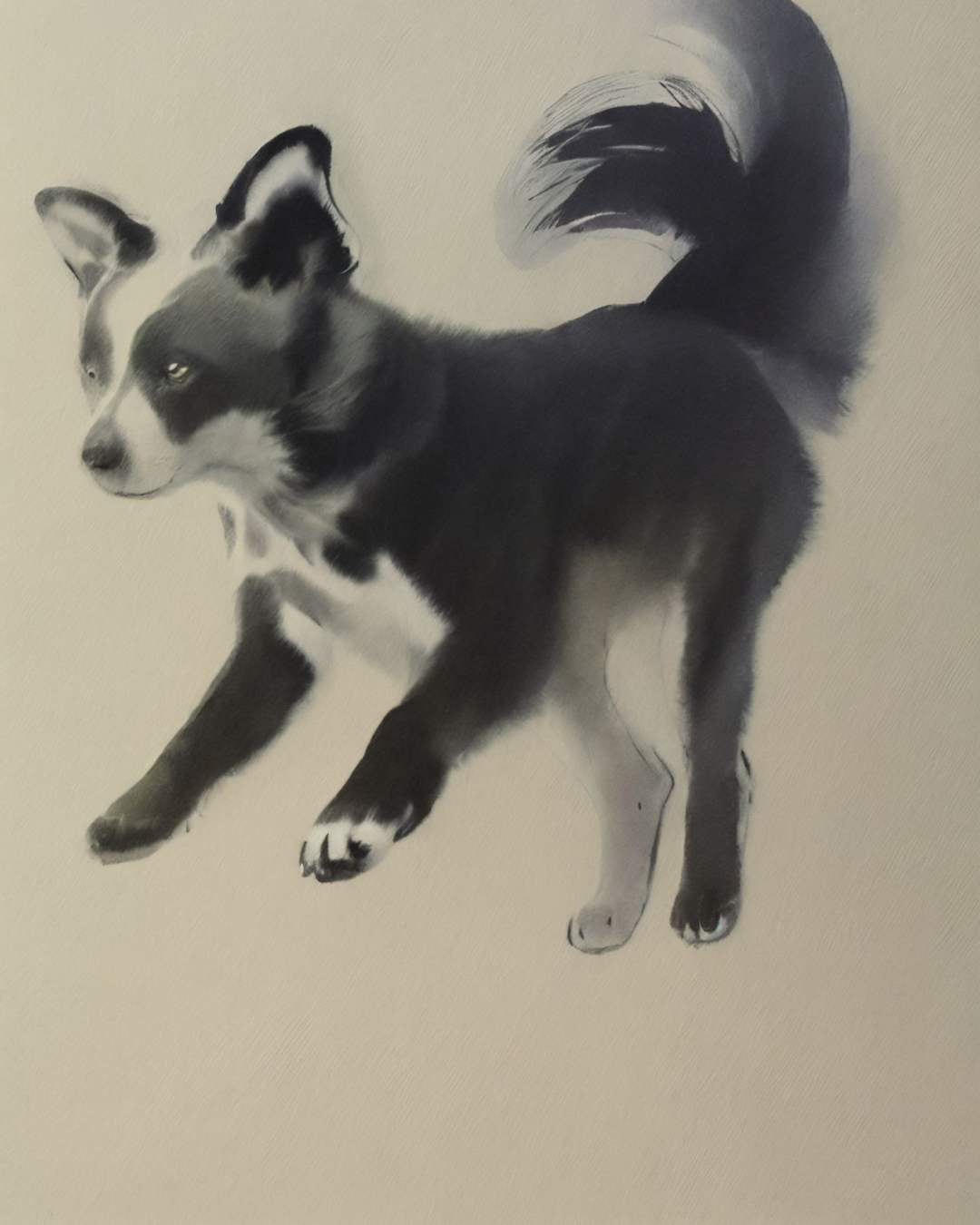 <lora:zyd232_InkStyle_v1_0:1.0> zydink, monochrome, ink sketch, running dog, from side, simple background