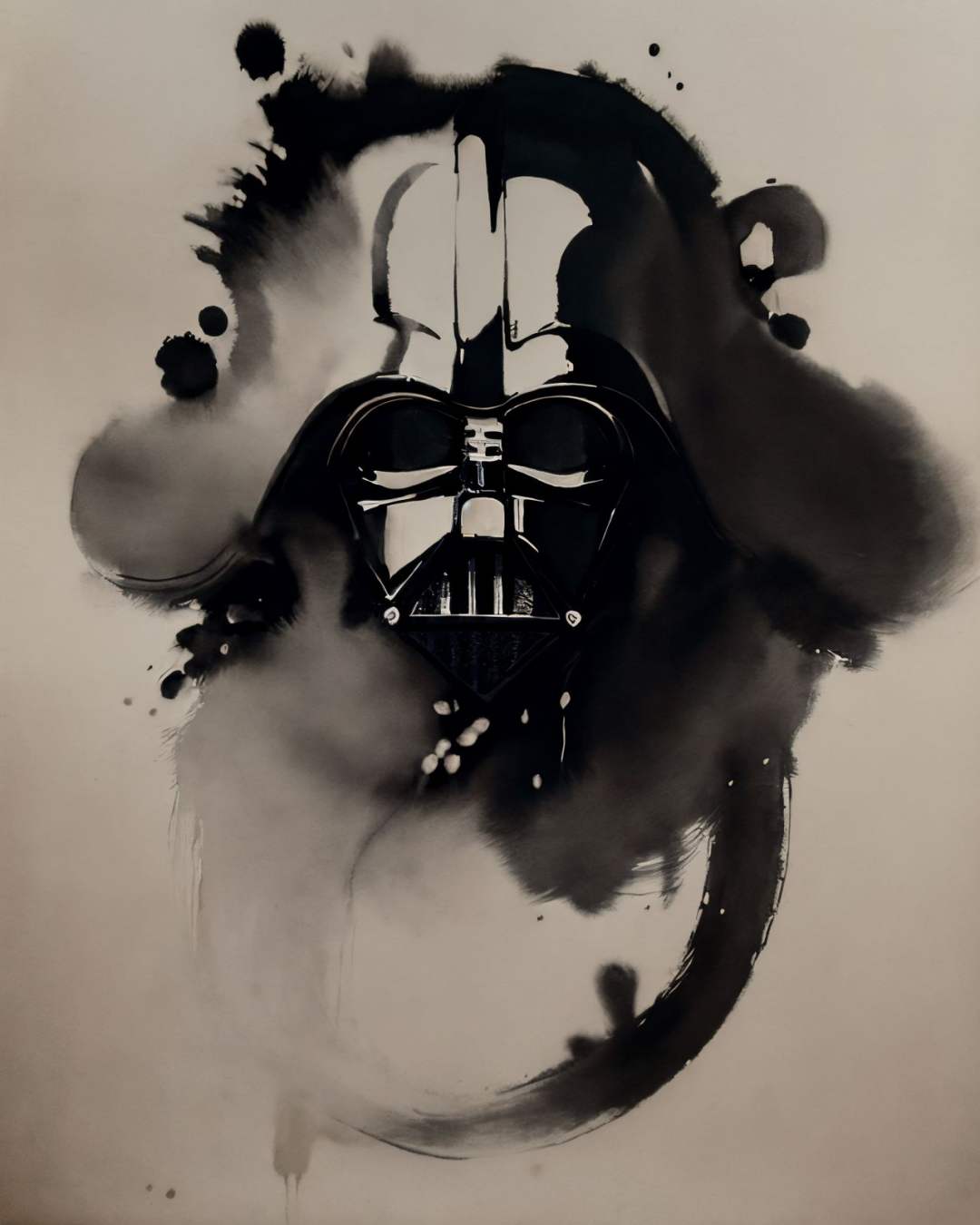 <lora:zyd232_InkStyle_v1_0:1.0> zydink, monochrome, ink sketch, darth vader, (abstract ink splash:1.5), white background