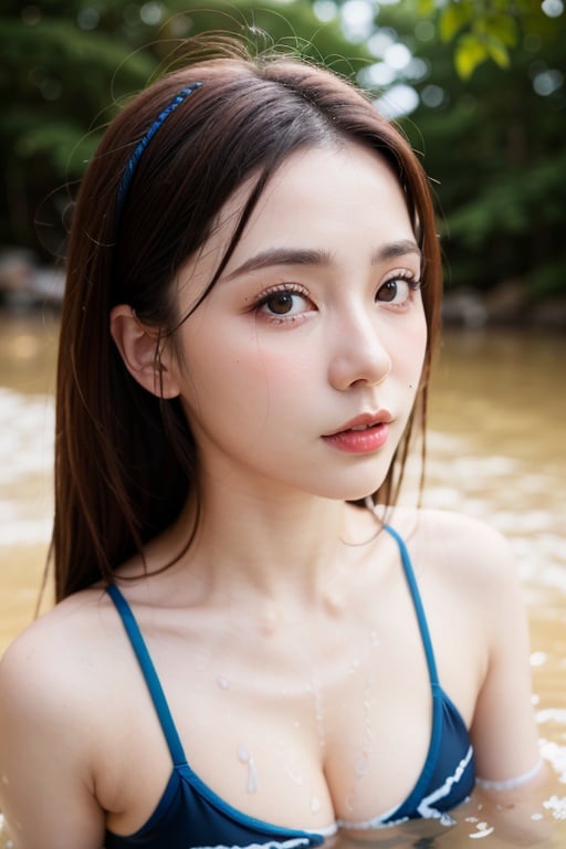 symmetrical,High detail RAW color photo professional close photograph,
[:(highly detail face: 1.2):0.1], (PureErosFace_V1:0.8), twintails, half body, pore, real human skin,
a portrait of a 18yo woman bathing in a river,body contact water and ripple around,
reeds,clear and clean water,
shiny eyes,looking at viewer,
wearing tight sports top, wet clothes, see-through clothes, nipples, wet body, wet hair,
tindal effect,lens flare,shade, bloom,
backlighting, depth of field, natural lighting, hard focus, film grain, photographed with a Sony a9 II Mirrorless Camera, by Laurence Demaison