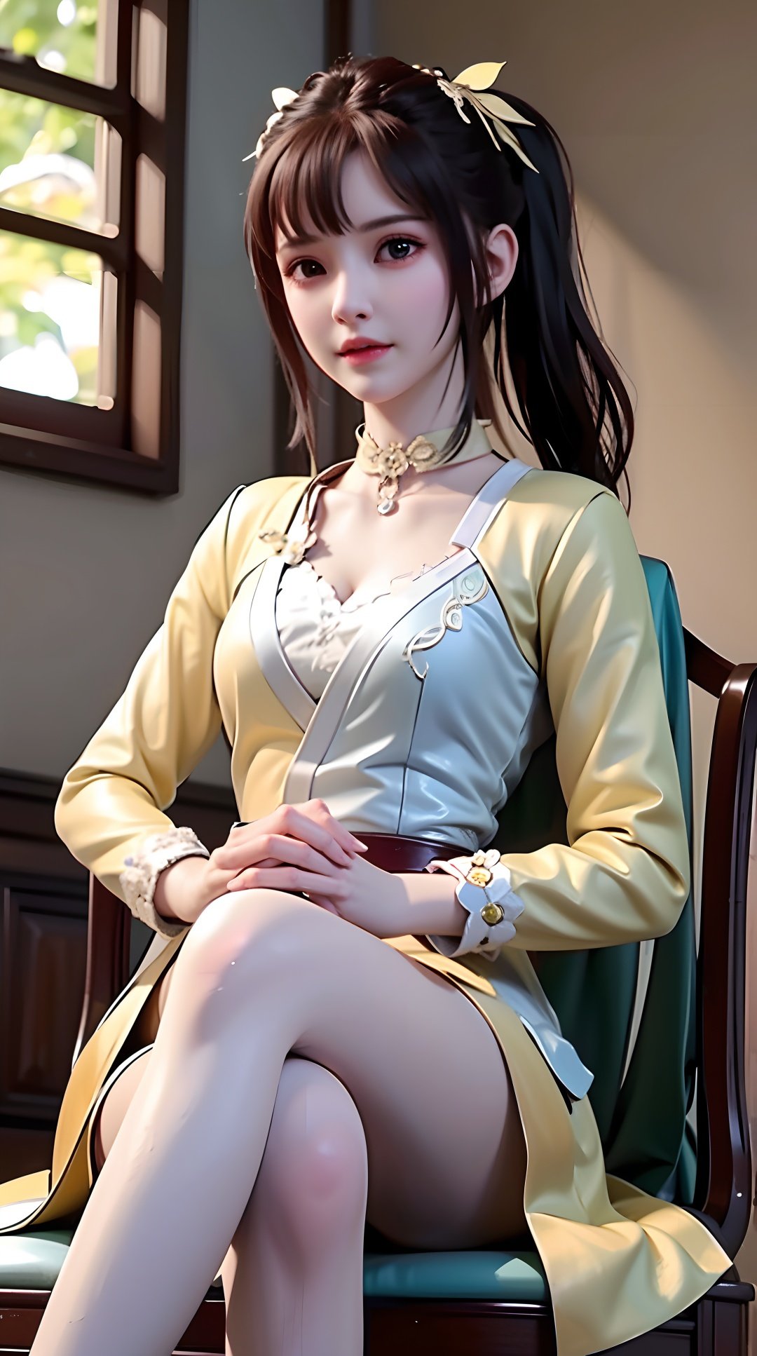 masterpiece,best quality,1girl, sitting,crossed legs,  <lora:sikongqianluo-000017:0.4> 