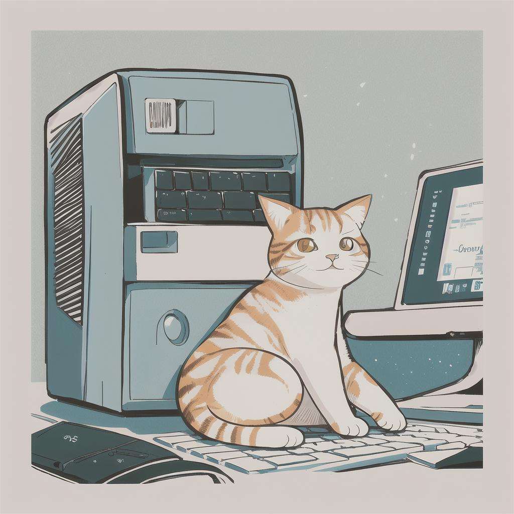 Slight retro color, flat, grainy, riso print style, illustration, cute, white space, low saturation,A cute cat typing in front of the computer，orange Steps: 20, Sampler: DPM++ 2M Karras, CFG scale: 7, Seed: 2261984141, Size: 512x512, Model hash: ffde7edfe2, Model: RISO_TUNAN_V2, Denoising strength: 0.55, Clip skip: 2, Hires upscale: 2, Hires upscaler: 4x-UltraSharp