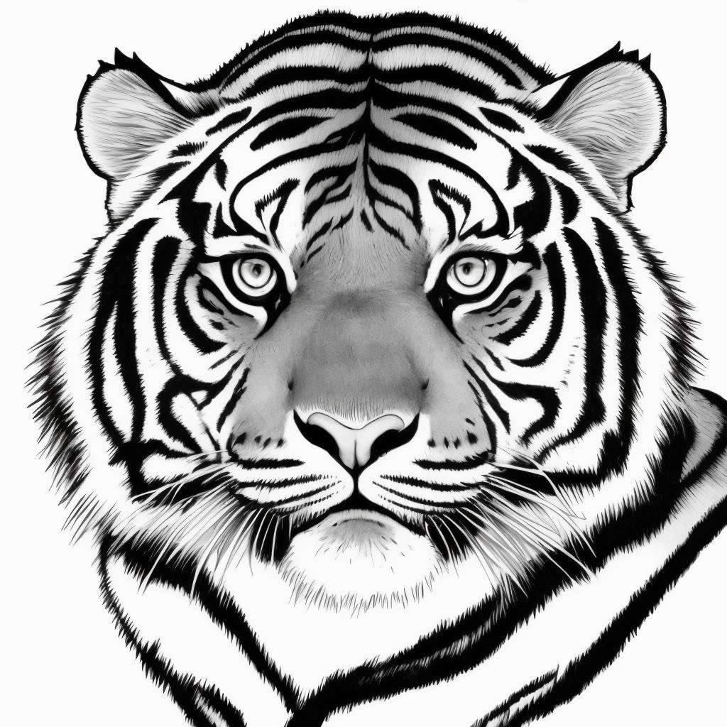 a Tiger has been drawn on a white background, in the style of intricate pen illustrator,  illustrations, strong use of negative space，monochrome, blank, masterpiece, highest quality, very detailed, 8K,<lora:BANHUA:0.1>Steps: 30, Sampler: DPM++ 2M Karras Test, CFG scale: 7, Seed: 2415906006, Size: 512x512, Model hash: c5e10b1c60, Model: www, Denoising strength: 0.45, Clip skip: 2, Hires upscale: 2, Hires steps: 5, Hires upscaler: 4x-UltraSharp