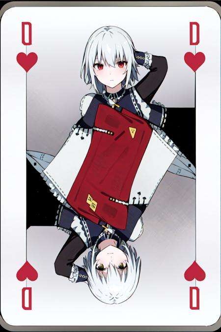 masterpiece, best quality, 2girls,card \(medium\),  <lora:Poker:1>, <lora:21:0.6>white hair,long sleeves, dress