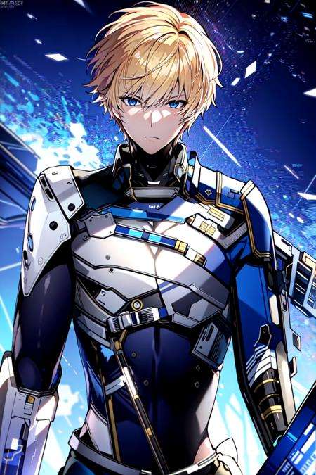 masterpiece, best quality, 1boy, blonde_hair, blue_eyes, breasts, gun, holding, jacket, short_hair, simple_background, solo, upper_body, weapon, white_background,sky,star \(sky\), <lora:JW:0.6>,starry,strry light,night,