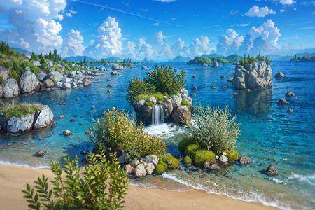 masterpiece, best quality, no humans, scenery <lora:C4D:1>,,sea,water,plants