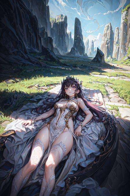 masterpiece, best quality, 1girl,  <lora:YingY-000008:1>dress,lying,medium breasts,scenery