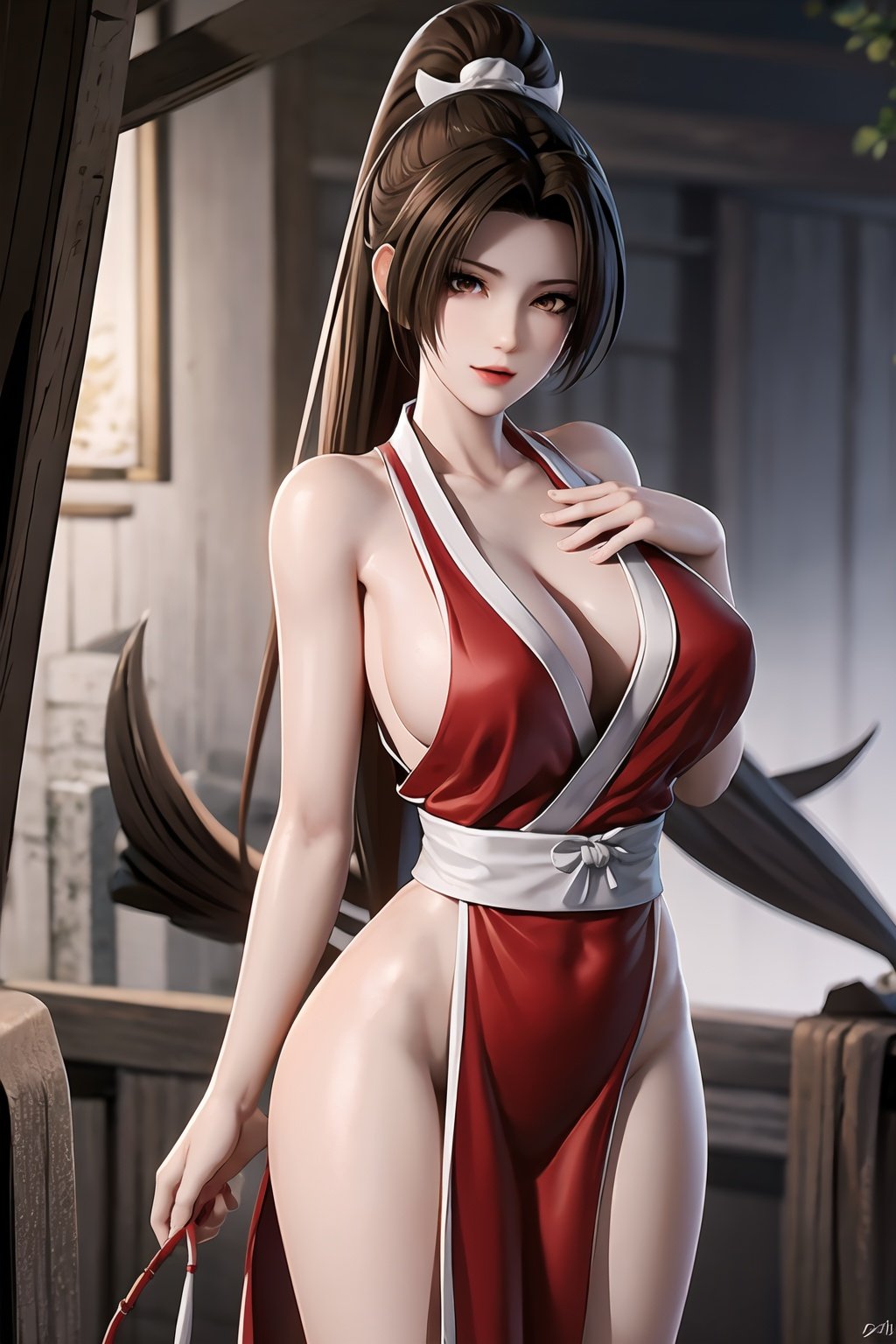 vivid illumination, enchanting elegance, atmospheric depth, masterful technique, naturalistic representations, harmonious composition, creative refinement, striking,sfw, juxtapositions,evocative hues, captivating coloration, dramatic lighting,1girl,solo,funeral home,outdoor,Adaptability,graveyard, misty, sombre, red Ninja uniform, mai shiranui, ,shidudou, <lora:EMS-717-EMS:0.6>, <lora:EMS-1446-EMS:0.4>