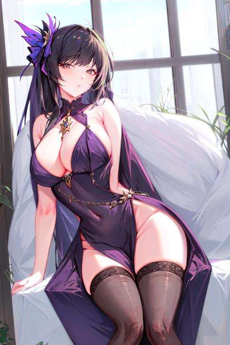 masterpiece, best quality, 1girl,   <lora:SeY-000010:1>,dress,looking at viewer, bare shoulders, bangs,black thighhighs