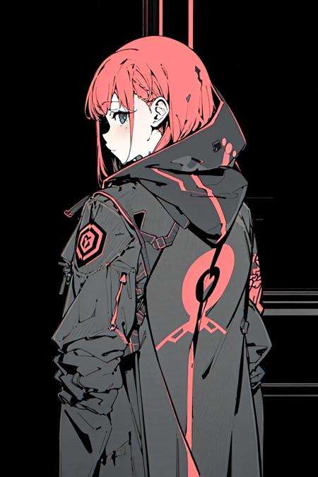 masterpiece, best quality, 1girl,   <lora:Back-000014:0.4>back,from behind,jacket,hood,looking back, <lora:Cytus-000010:1>